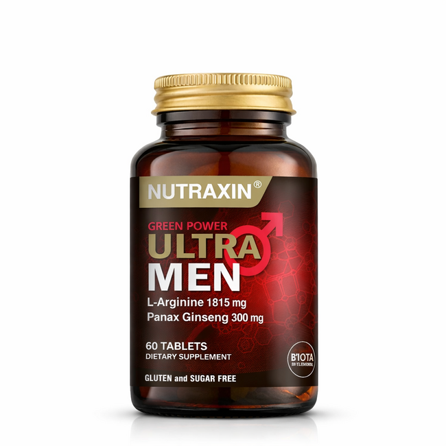 Nutraxin   Ultra Men 60 Tabletas – L-Arginina, Tribulus, Ginseng y Extracto de Corteza de Pino – Apoyo para la Energía, la Circulación y la Vitalidad Masculina
