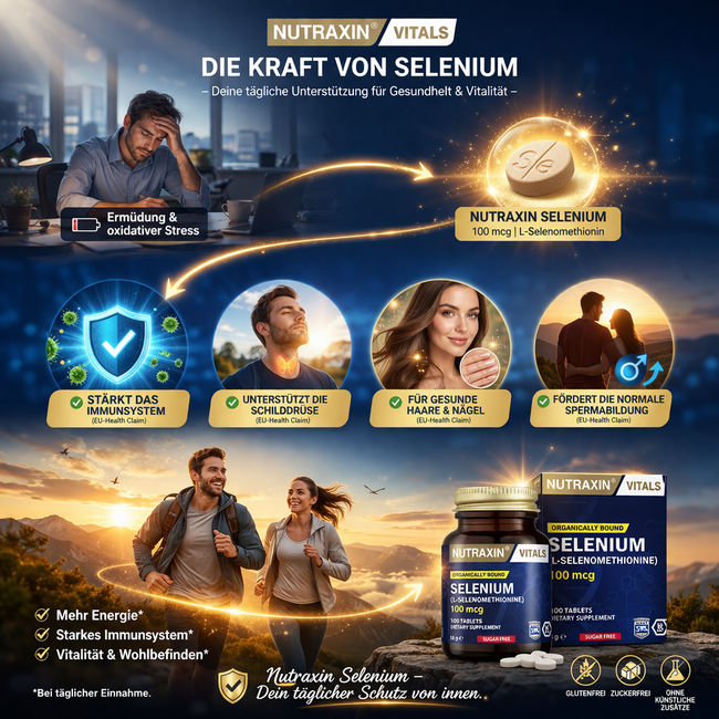 Nutraxin   Selenium 100 mcg 100 Comprimés – L-Sélénométhionine – Soutien du Système Immunitaire, Thyroïde et Protection Cellulaire