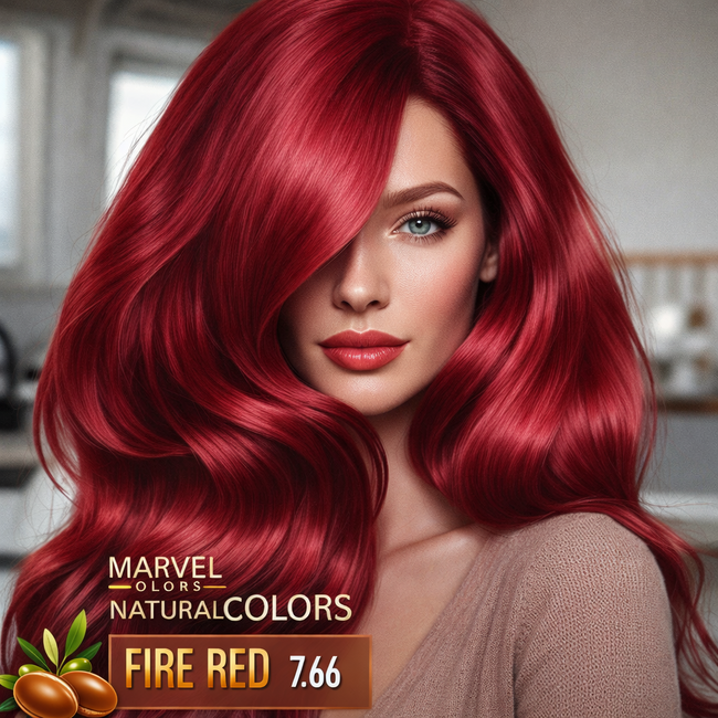 Marvel   Natural Colors 7.66 Vurig Rood Permanente Crème Haarverf – Intense Glanzende Kleur, 100% Grijsdekking, met Argan- en Olijfolie Extract, 2+1 Set