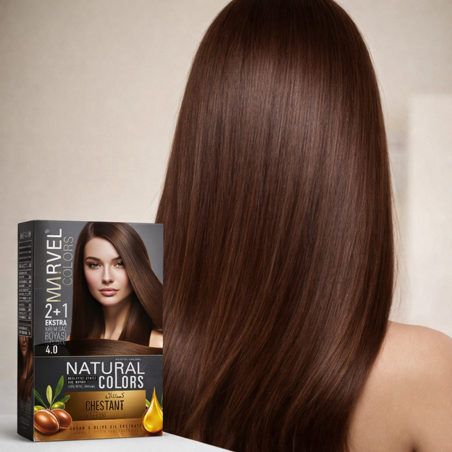 Marvel   Natural Colors 4.0 Kastanjebruin (Chestnut) Permanente Crème Haarverf – Natuurlijke Donkerbruine Tint, Intense Pigmentatie, 100% Grijsdekking, Verrijkt met Argan- en Olijfolie, 2+1 Set
