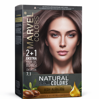 Marvel   Marvel Colors 7.1 Ash Brown Hair Dye – Permanent Cream Hair Color with Argan & Olive Oil 2+1 Set