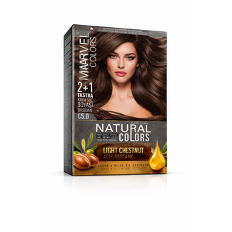 Marvel   Marvel Colors Natural Colors 5.0 Light Chestnut Haarverf – Argan & Olijfolie – 100% Grijsdekking – 2+1 Set