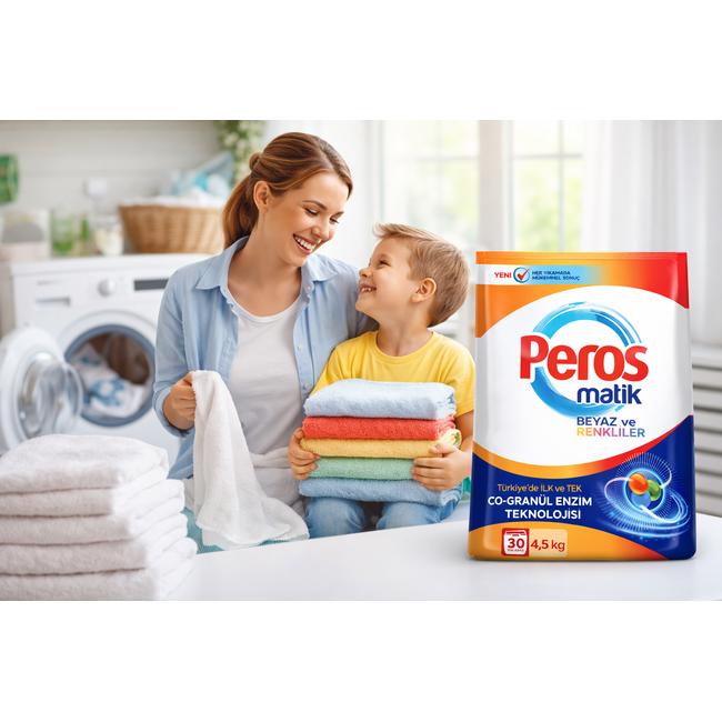 Peros Matik Waspoeder Beyazlar ve Renkliler 1.5 kg – Co-Granül Enzim Teknolojili Çamaşır Deterjanı | Derin Temizlik ve Renk Koruma