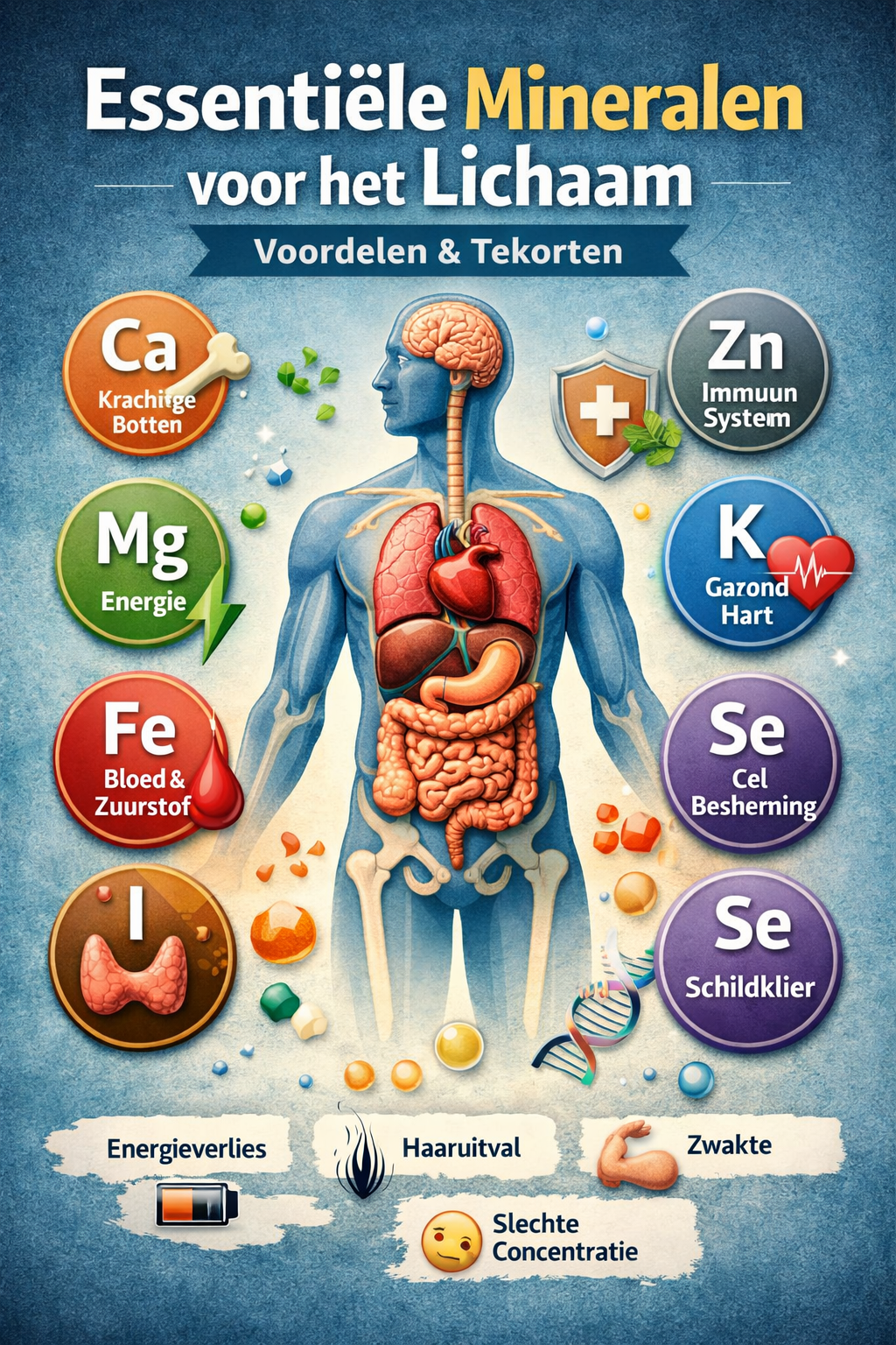 Essentiële Mineralen voor het Menselijk Lichaam: Wetenschappelijk Onderbouwde Voordelen, Tekorten en Gezondheidseffecten