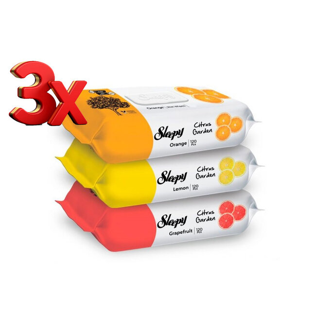 Sleepy Feuchttücher Citrus Garden 3 x 120 Stück Set – Frische Zitrusdüfte und Praktische Reinigung