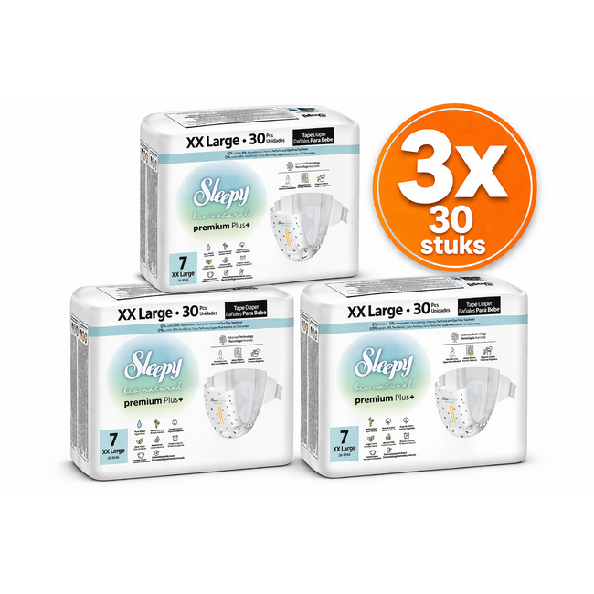 Sleepy Bio Natural Premium+ Bebek Bezi 7 Numara (20-30 kg) 30 Adet – Şeker Kamışı Biyopolimer, Organik Pamuk ve Doğal Bambu İçerir, 15 Saate Kadar Koruma, Parfümsüz ve Hassas Ciltler İçin Uygun