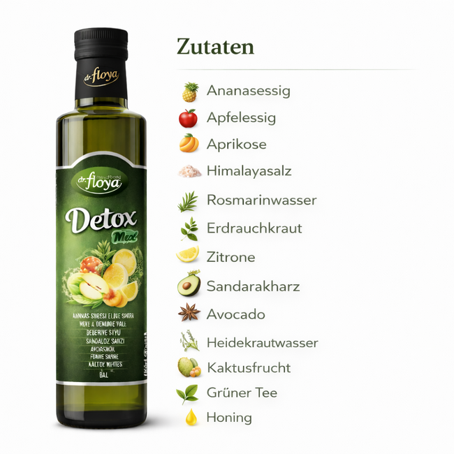 DR. Floya Detox Mix 500 ml – Natuurlijke Detox Mix met Ananas- & Appelazijn, Metabolisme Ondersteunende Kruidenformule