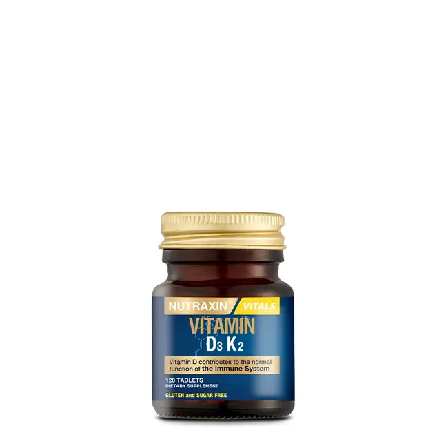 Nutraxin   D3K2 120 Comprimés – Complément Alimentaire Vitamine D3 & K2 (1000 IU D3 & 25 µg K2)