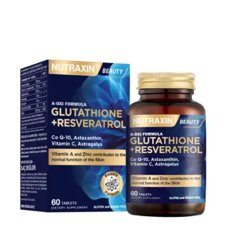 Nutraxin   Nutraxin Glutathione + Resveratrol 60 Kapsül – Antioksidan & Cilt Destek Kompleksi