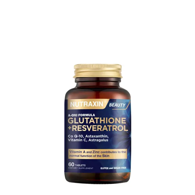 Nutraxin   Glutathion + Resveratrol 60 Capsules – Complexe Antioxydant & Soutien de la Peau