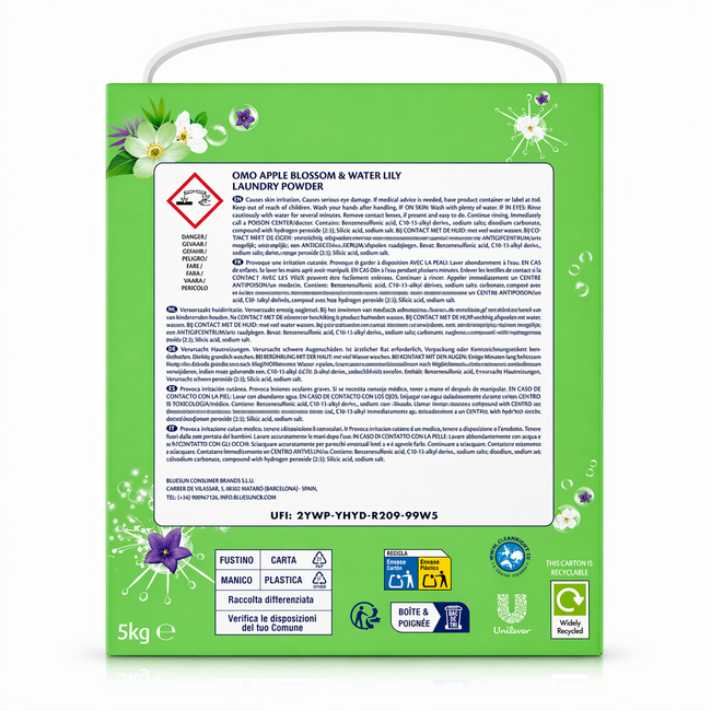 OMO Detergente en polvo  Color Flor de Manzano & Nenúfar 5 kg – 100 Lavados – Eliminación Potente de Manchas y Frescura Duradera