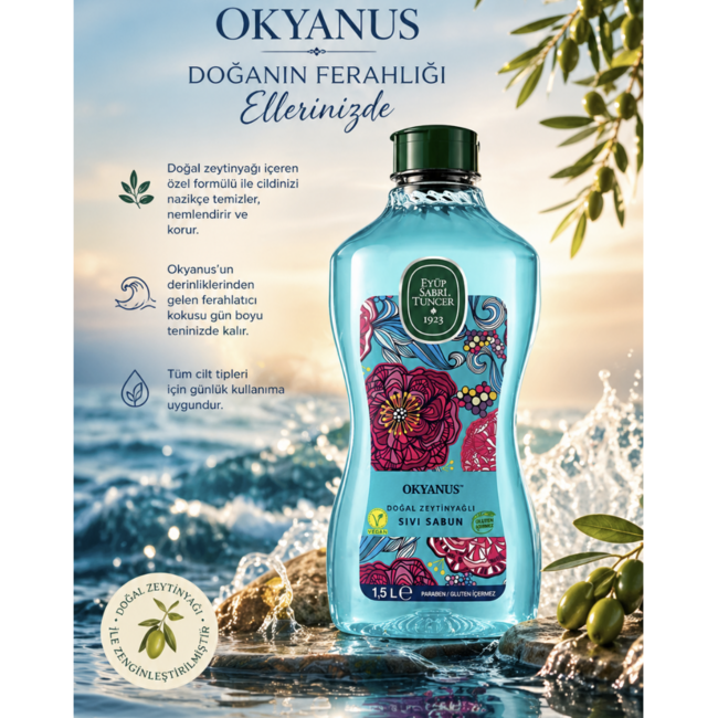 Eyup  Sabri Tuncer Okyanus Doğal Zeytinyağlı Sıvı Sabun 1.5 Lt – Nemlendirici & Ferahlatıcı El Sabunu