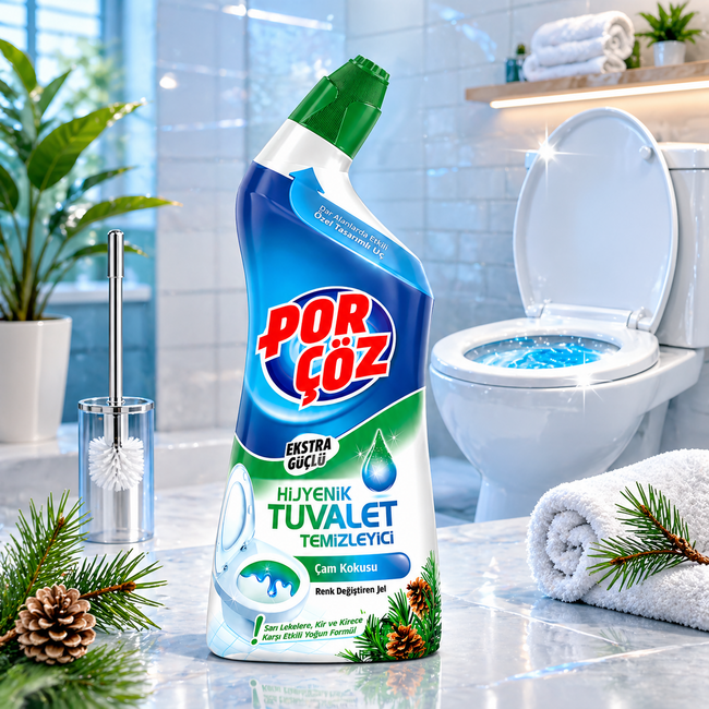 Por çöz Tuvalet Temizleyici Jel Ekstra Güçlü Çam Kokulu 750 ml – Yoğun Hijyen & Kireç Çözücü Etki