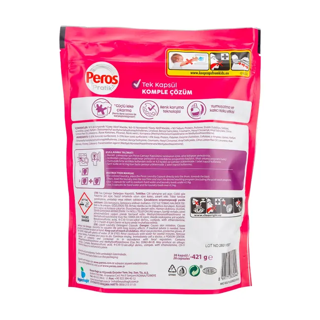 Peros Practical Laundry Capsules for Colors 26 Pods – Powerful Stain Removal & Color Protection