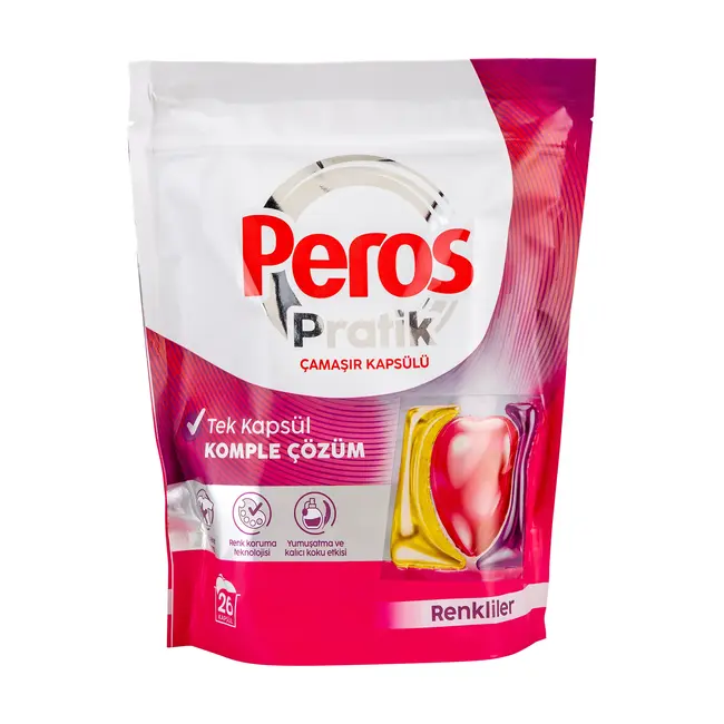 Peros Pratik Renkliler Çamaşır Kapsülü 26’lı – Tek Kapsülde Güçlü Leke Çıkarma & Renk Koruma
