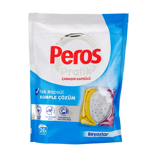 Peros Cápsulas de Lavado Prácticas para Ropa Blanca 26 Lavados – Eliminación Potente de Manchas y Blancura Brillante