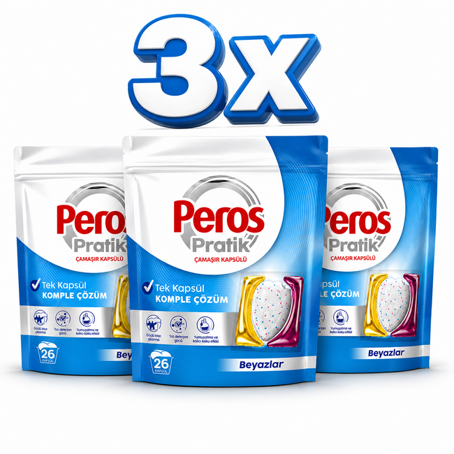 Peros Practical Laundry Capsules for Whites 26 Washes – Powerful Stain Removal & Brilliant White Results
