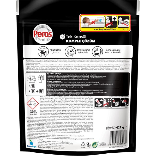 Peros Capsules de Lavage Pratiques Noir 26 Lavages – Protection des Couleurs & Nettoyage Profond