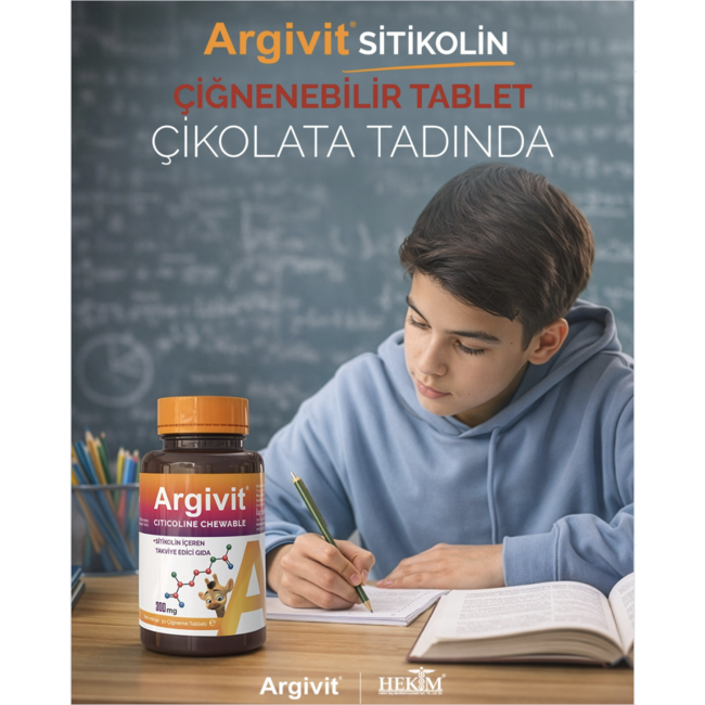 Argivit Citicoline Chewable 300 mg 30 Tabletas – Suplemento de Citicolina Masticable para Niños y Adultos