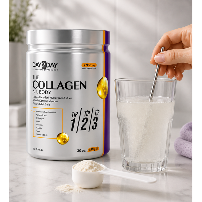Day2Day  The Collagen All Body 300 g | Kolajen Peptitleri, Hyaluronik Asit, Vitamin ve Mineral İçeren Takviye