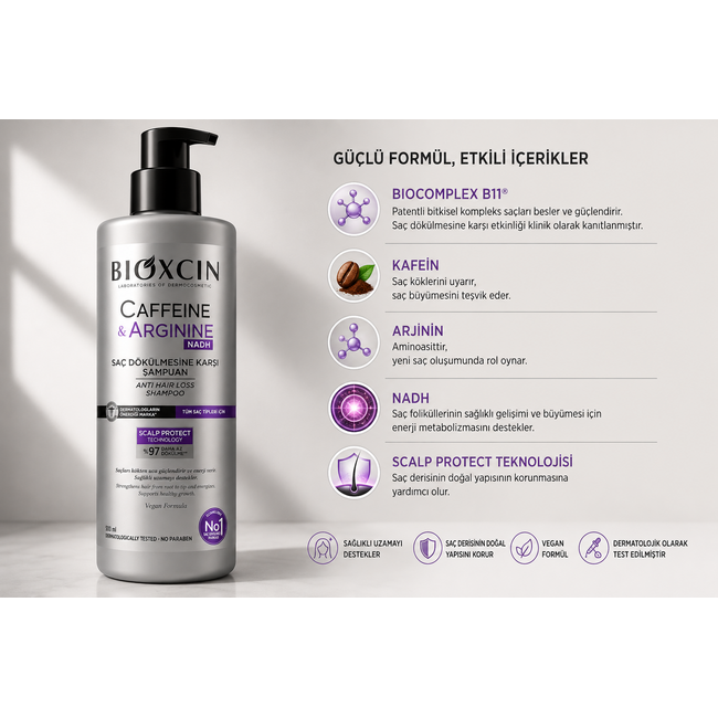 Bioxcin Caffeine & Arginine Şampuan 500 ml – Saç Dökülmesine Karşı Güçlü Bakım ve Sağlıklı Uzama Desteği