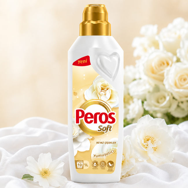 Peros Soft Wasverzachter Witte Bloemen 1 Liter – Zachte Was en Langdurige Bloemenfrisheid