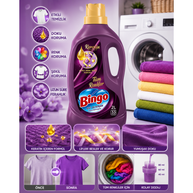 Bingo Vloeibaar Wasmiddel Repair Care 2000 ml – 33 Wasbeurten | Verzorging en Reiniging voor Textiel