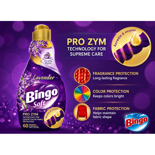 Bingo Soft Lavender Concentrated Fabric Softener 1440 ml 60 Washes | Long-Lasting Freshness & Soft Laundry