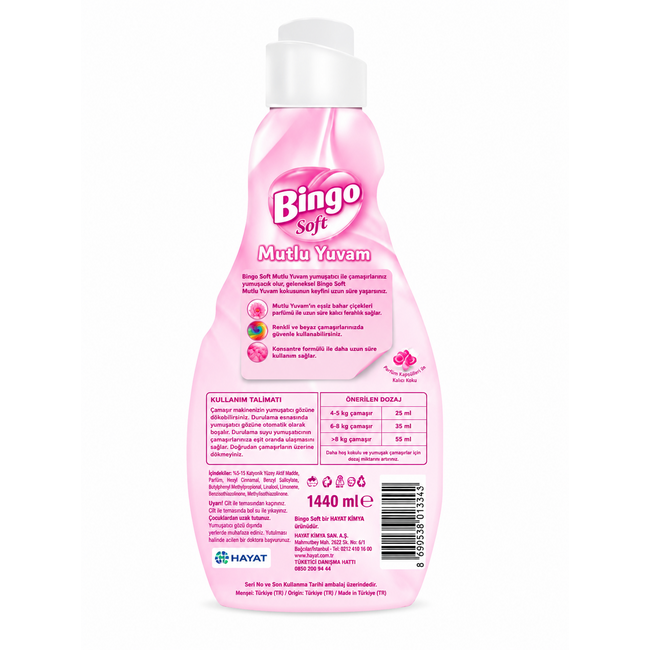 Bingo Soft Mutlu Yuvam Suavizante Concentrado 1440 ml 60 Lavados | Frescura Duradera y Máxima Suavidad