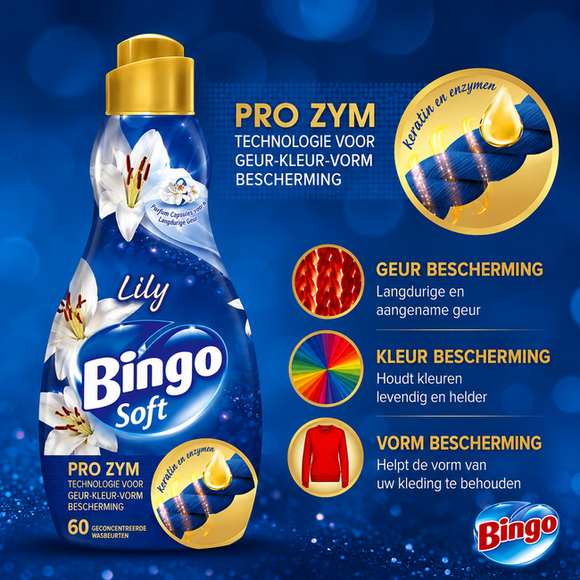 Bingo Soft Lirio Suavizante Concentrado 1440 ml 60 Lavados | Frescura Duradera y Máxima Suavidad