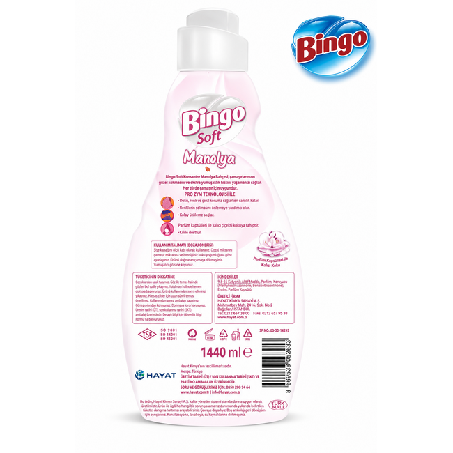 Bingo Soft Magnolia Tuin Geconcentreerde Wasverzachter 1440 ml 60 Wasbeurten | Langdurige Magnolia Geur en Uitzonderlijke Zachtheid