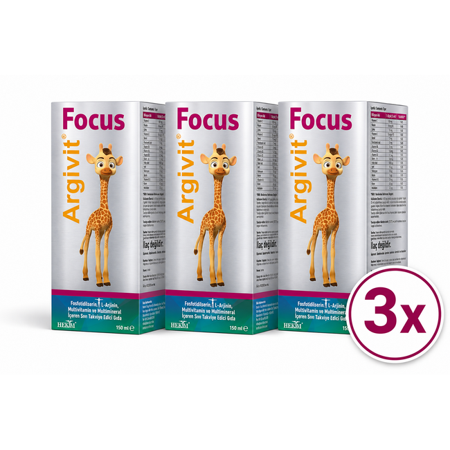 Argivit Focus Siroop 150 ml 3-Pack | L-Arginine, Fosfatidylserine & Multivitaminen