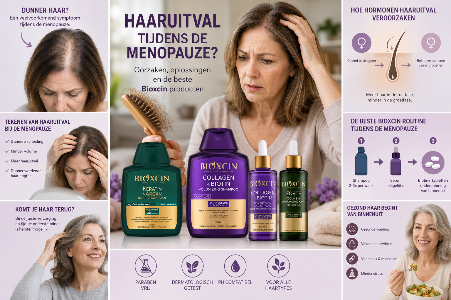 Haaruitval tijdens de menopauze: oorzaken, symptomen en welke Bioxcin Shampoo past het beste?
