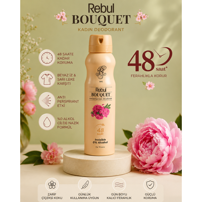 Rebul Bouquet Desodorante en Spray para Mujer 150 ml | Protección 48 Horas | Antitranspirante Sin Alcohol
