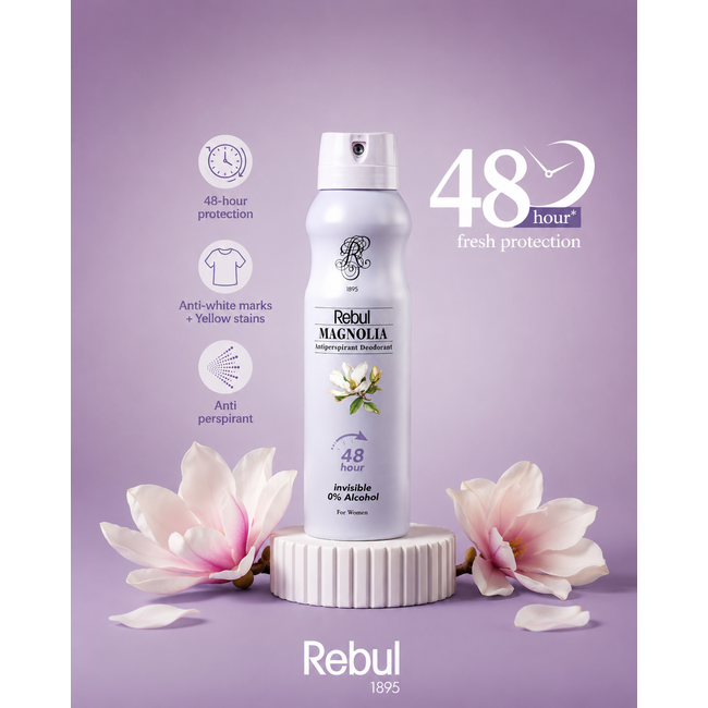 Rebul Magnolia Desodorante en Spray para Mujer 150 ml | Protección 48 Horas | Antitranspirante Sin Alcohol