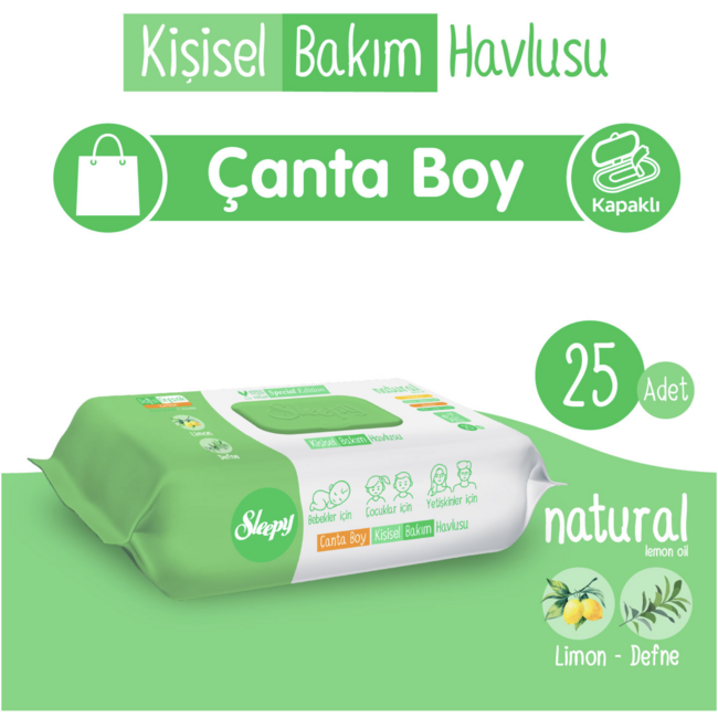 Sleepy Natural Lingettes de Soin Citron & Laurier Format Voyage 25 Lingettes