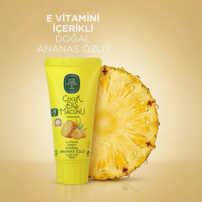 Eyup  Sabri Tuncer Doğal Ananas Özlü Çocuk Diş Macunu 60 ml | 2-6 Yaş | Florür, SLS ve SLES İçermez | Ksilitol & Kalsiyum Laktatlı