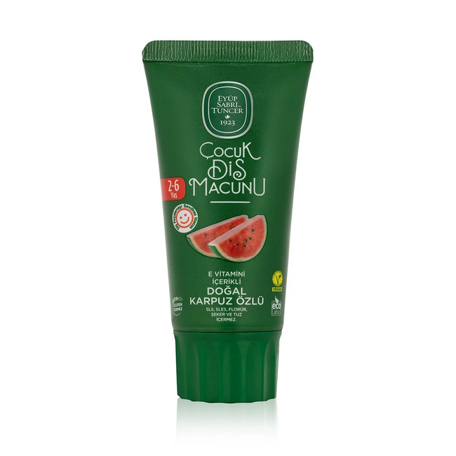 Eyup  Sabri Tuncer Doğal Karpuz Özlü Çocuk Diş Macunu 60 ml | 2-6 Yaş İçin Florürsüz, Şekersiz, SLS ve SLES İçermeyen