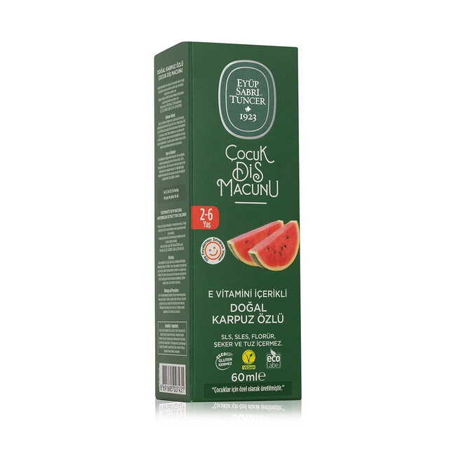 Eyup  Sabri Tuncer Doğal Karpuz Özlü Çocuk Diş Macunu 60 ml | 2-6 Yaş İçin Florürsüz, Şekersiz, SLS ve SLES İçermeyen