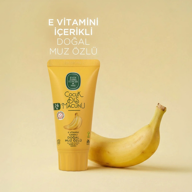 Eyup  Sabri Tuncer Pasta Dental Infantil Natural de Plátano 60 ml | Para Niños de 2 a 6 Años | Sin Flúor, Sin Azúcar, Sin SLS ni SLES