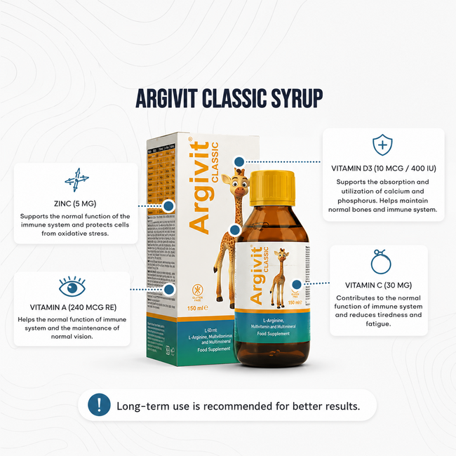 Argivit Classic Şurup 150 ml + 30 Tablet | Vitamin ve Mineral İçeren Takviye Edici Gıda