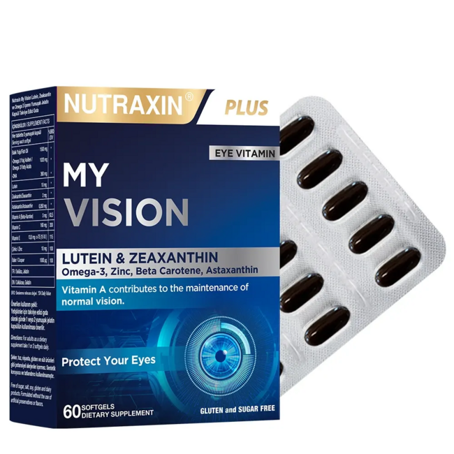 Nutraxin   My Vision Lot Économique 2 x 30 Capsules Molles | Complément Alimentaire avec Lutéine, Zéaxanthine, Oméga-3, Vitamines et Minéraux