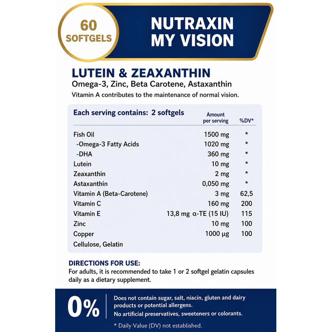 Nutraxin   My Vision Pack Doble 2 x 30 Cápsulas Blandas | Complemento Alimenticio con Luteína, Zeaxantina y Omega-3
