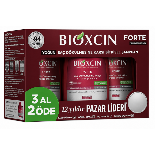 Bioxcin Forte Şampuan 3 x 300 ml (3 Al 2 Öde) – Yoğun Saç Dökülmesine Karşı Bitkisel Bakım ve Güçlendirme