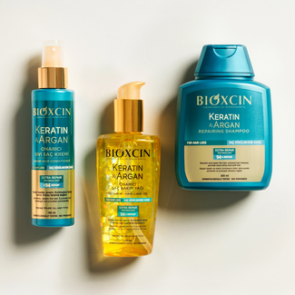 Bioxcin Bioxcin Keratin & Argan Saç Bakım Seti 600 ml – Şampuan, Saç Kremi ve Argan Saç Bakım Yağı