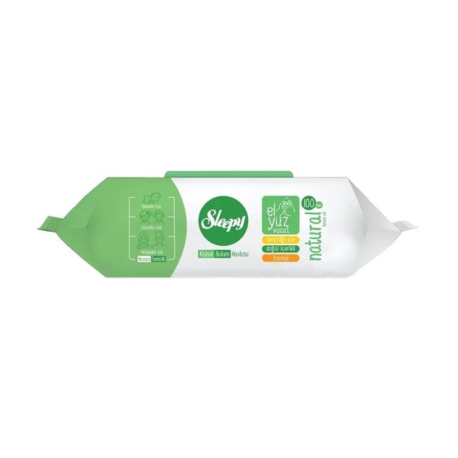 Sleepy Natural Lingettes de Soin Personnel 100 Feuilles – Avec Natural Organic Ingredients, Glycérine Végétale & Vitamine E, Sans Alcool, pH Équilibré, Pour les Mains, le Visage et le Corps