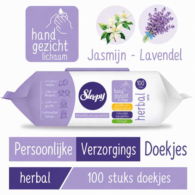 Sleepy Herbal Personal Care Doekjes 100 Stuks – Natural met Biologische Ingrediënten, Zachte Reiniging voor Dagelijkse Persoonlijke Verzorging