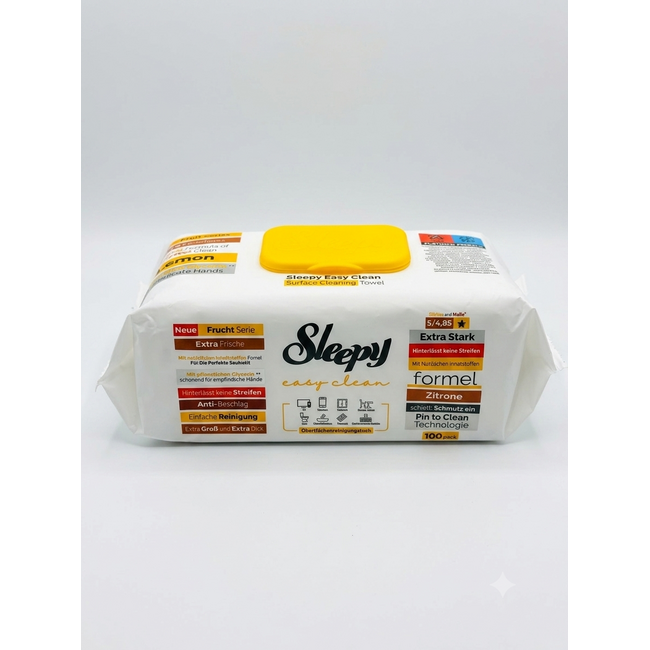 Sleepy Easy Clean Zitrone 100 Stück – Feuchte Oberflächenreinigungstücher mit Zitronenduft, Extra Groß & Extra Dick