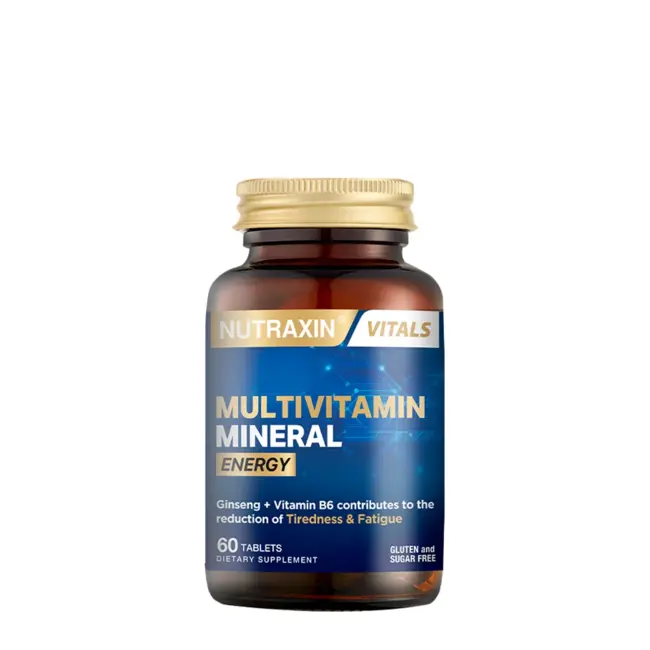 Nutraxin   Multivitamin Mineral Energy 60 Tabletten – 14 Vitaminen, 10 Mineralen, Ginseng, CoQ10, L-Carnitine, Taurine & Gember