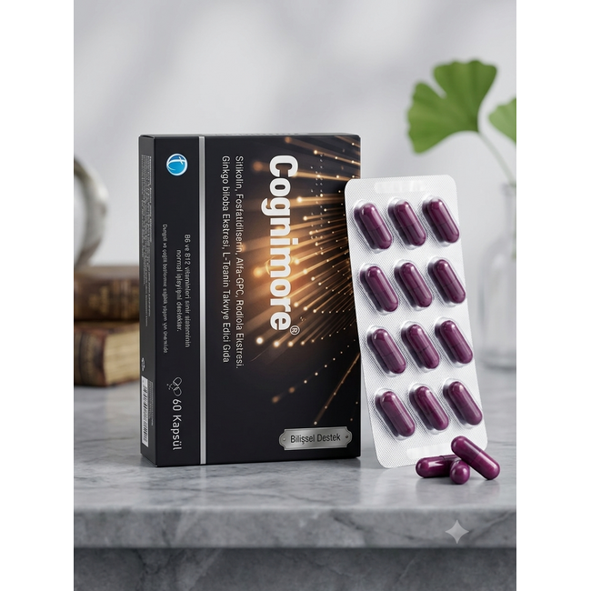 TAB ILAC Cognimore 60 Bitkisel Kapsül – Sitikolin 125 mg, Fosfatidilserin 125 mg, Alpha-GPC, Ginkgo Biloba, Rhodiola & L-Teanin